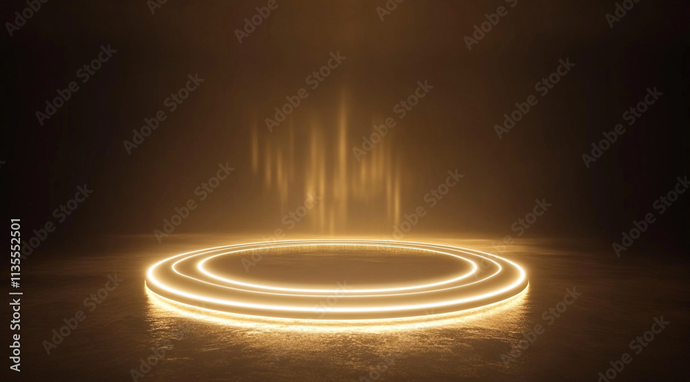 Illuminated circular platform in a dark environment creating a mystical atmosphere Illuminated circular platform in a dark environment creating a mystical atmosphere