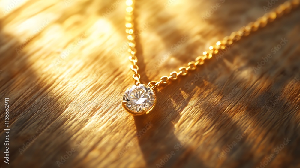 Fototapeta premium Elegant gold necklace with diamond pendant.