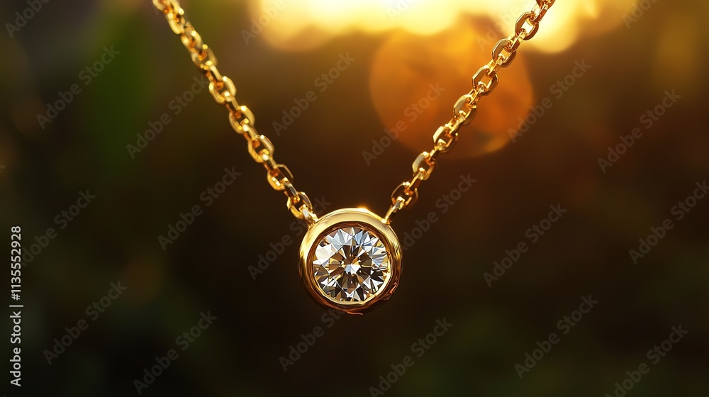 Elegant gold necklace with shining gemstone. Elegant gold necklace with shining gemstone.