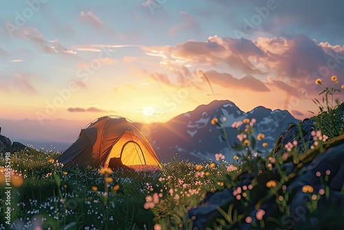 Vibrant Color Visual of Car Camping Tent on the Rooftop of an Suv in the Mountains