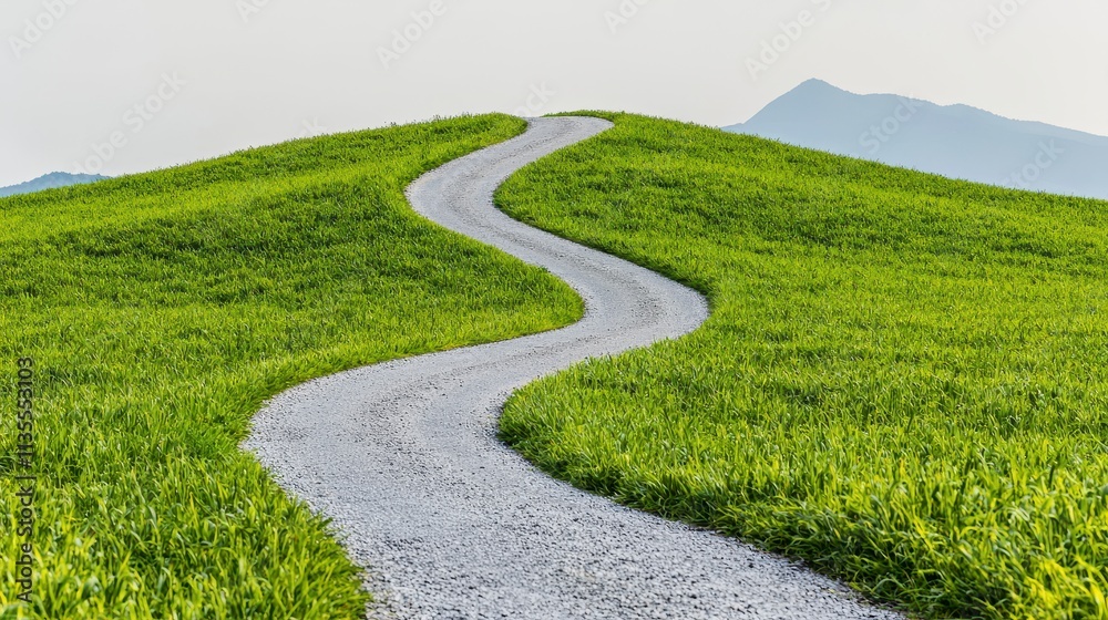 Winding Gravel Road Ascending a Verdant Hillside Winding Gravel Road Ascending a Verdant Hillside