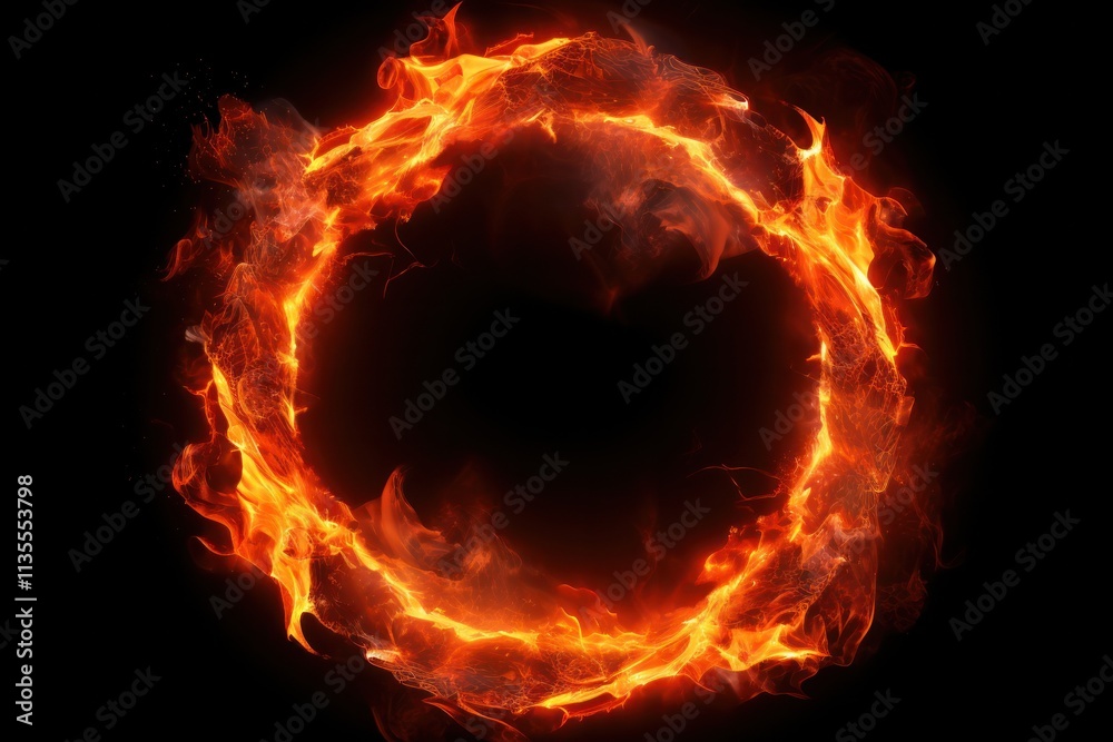 A circular fire ring with glowing embers and a gradient of red to orange hues, showcasing the energy and power of the flames, isolated on white background A circular fire ring with glowing embers and a gradient of red to orange hues, showcasing the energy and power of the flames, isolated on white background