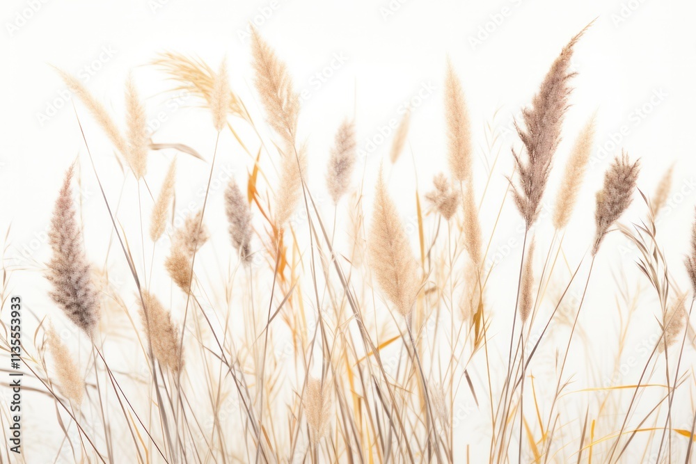 Fototapeta premium A close-up of wild grass with intricate textures and subtle variations in color, placed on a clean white background