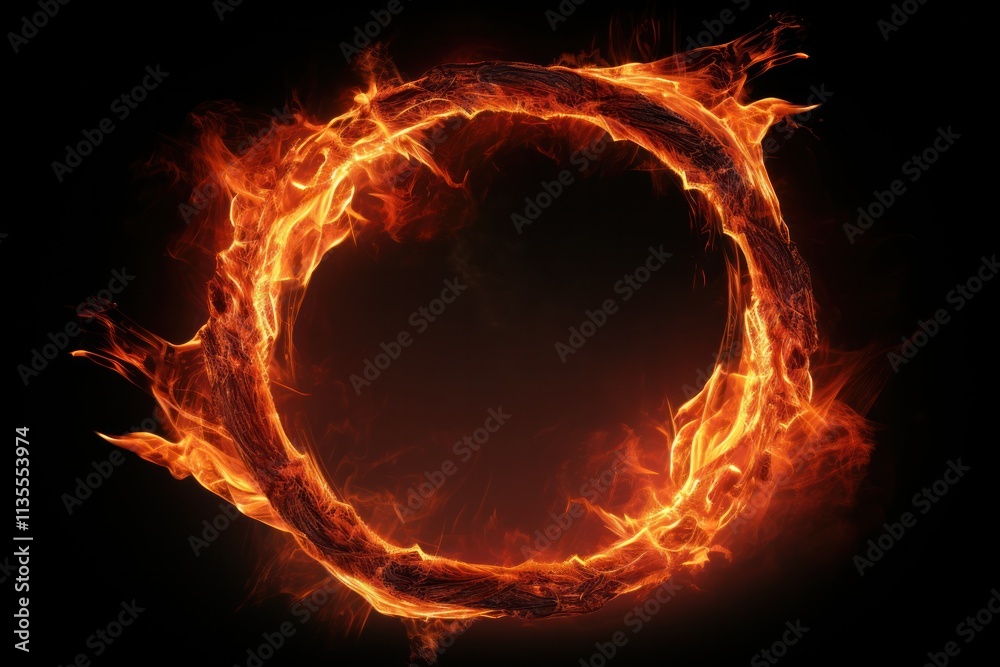 A close-up view of a ring of fire with intricate details, showing the intense heat and movement of the flames A close-up view of a ring of fire with intricate details, showing the intense heat and movement of the flames