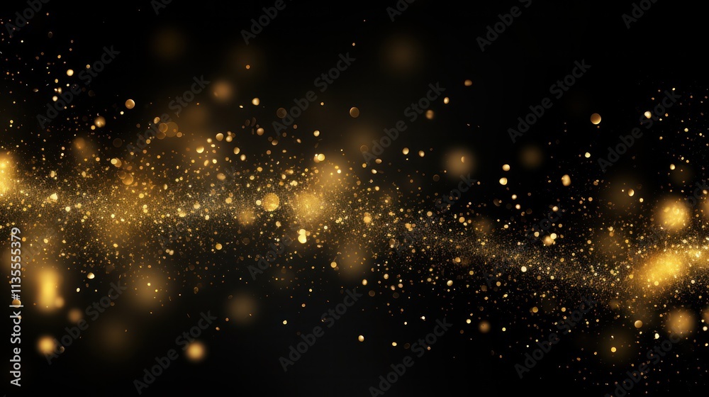 Glittering golden particles scattered across a dark background, evoking a sense of luxury and glamour Glittering golden particles scattered across a dark background, evoking a sense of luxury and glamour
