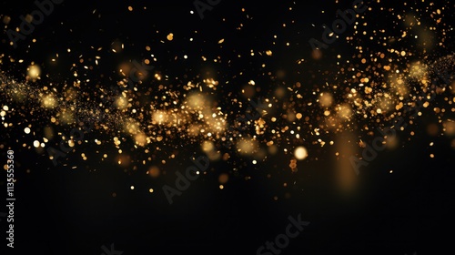 Glittering golden particles scattered across a dark background, evoking a sense of luxury and glamour