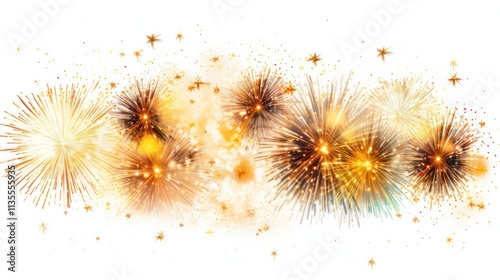 Rich gold glittering surface with an explosion of bright, multicolored fireworks against the backdrop, giving a glamorous and celebratory feel