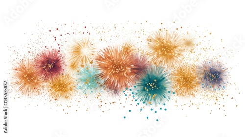 Rich gold glittering surface with an explosion of bright, multicolored fireworks against the backdrop, giving a glamorous and celebratory feel