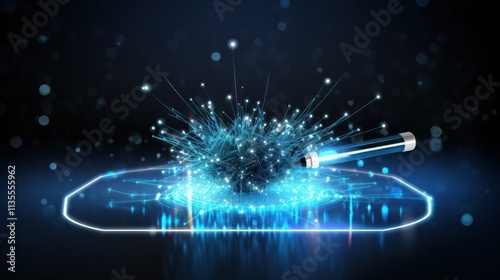 Sleek digital signature visual with radiant particles arranging into a precise verification emblem, isolated on white background