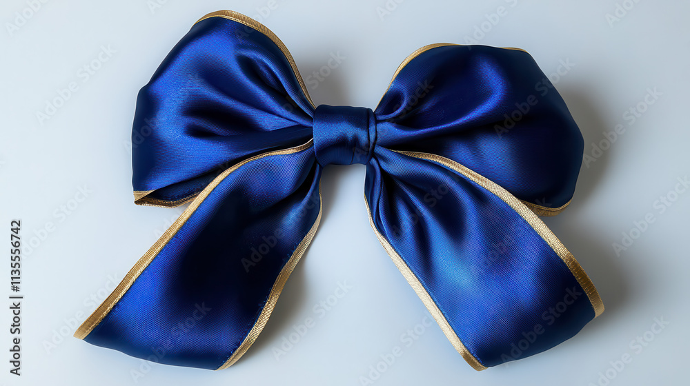 A satin ribbon bow, deep royal blue with subtle gold lining, dynamic curves A satin ribbon bow, deep royal blue with subtle gold lining, dynamic curves