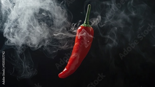 Red Chili Pepper Steaming Against Black Background photo