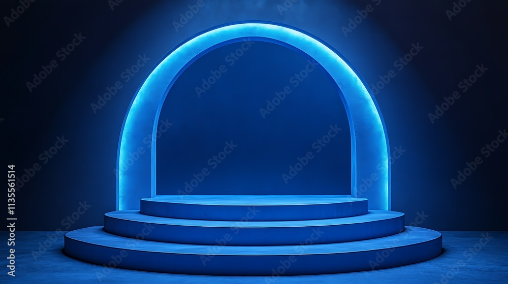 Glowing blue archway with three-tiered platform. Glowing blue archway with three-tiered platform.