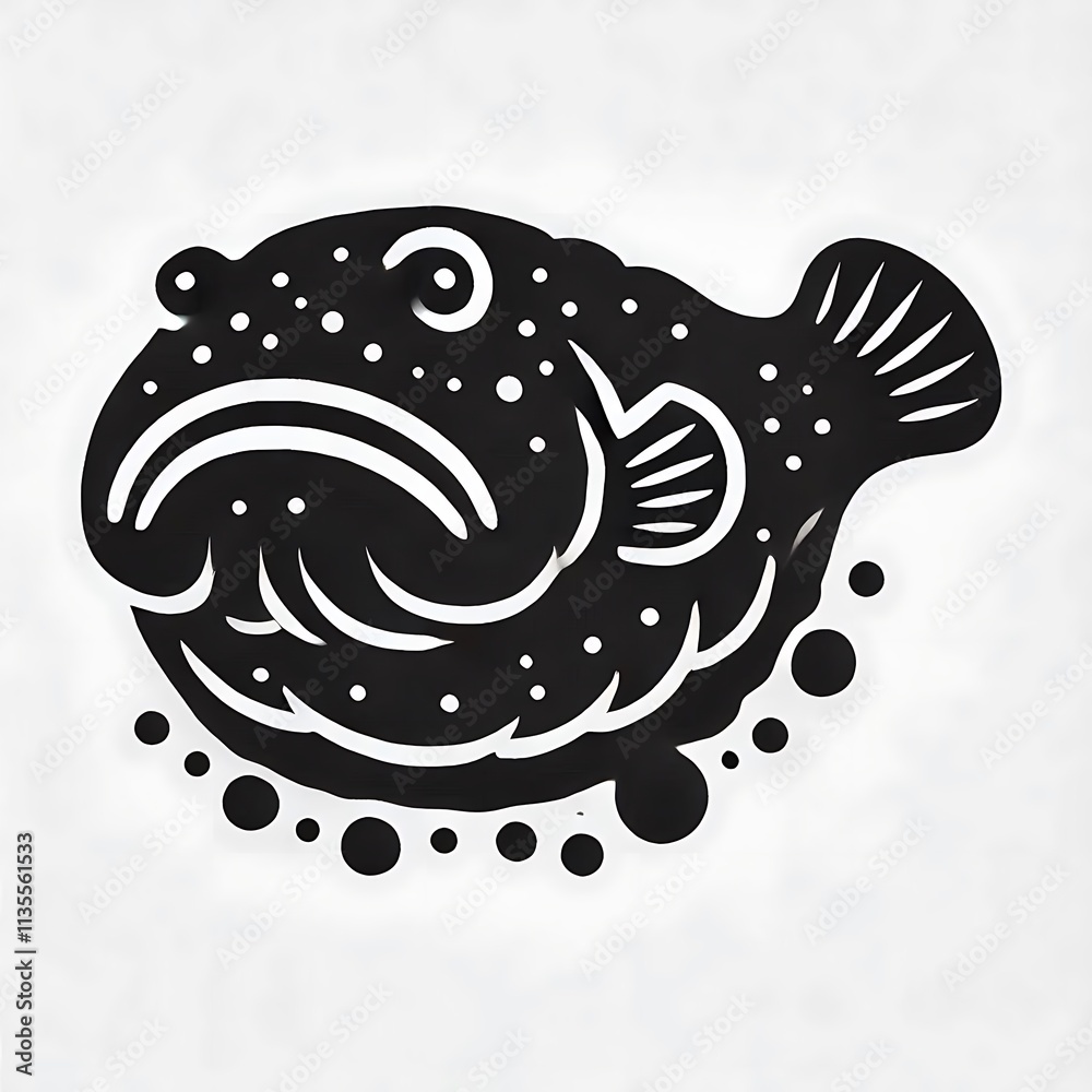 Obraz premium Anglerfish logo vector, Anglerfish vector illustration, Anglerfish silhouette vector black and white