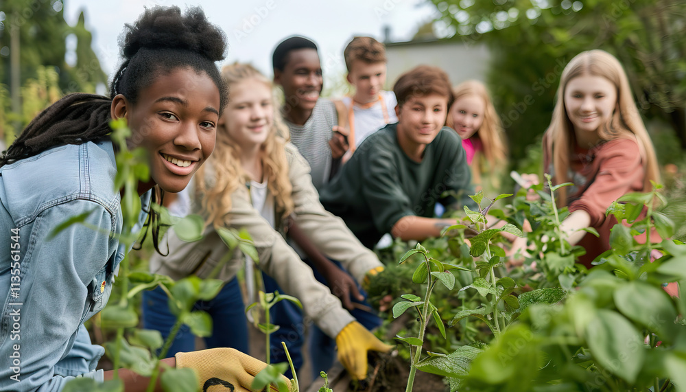 Teenagers Working in a Community Garden Teenagers Working in a Community Garden