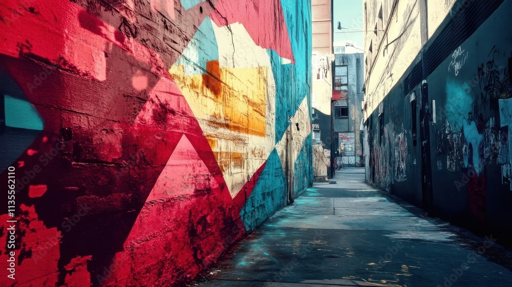 Fototapeta premium Geometric street art, alleyway, no people.