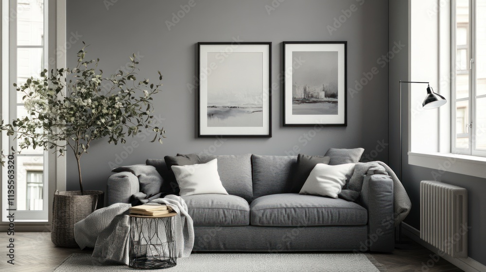 Serene Grey Living Room Interior Design with Natural Elements Serene Grey Living Room Interior Design with Natural Elements