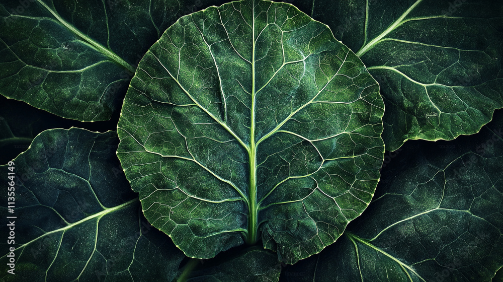 Fresh green collard leaves arranged in a natural symphony of textures and colors Fresh green collard leaves arranged in a natural symphony of textures and colors