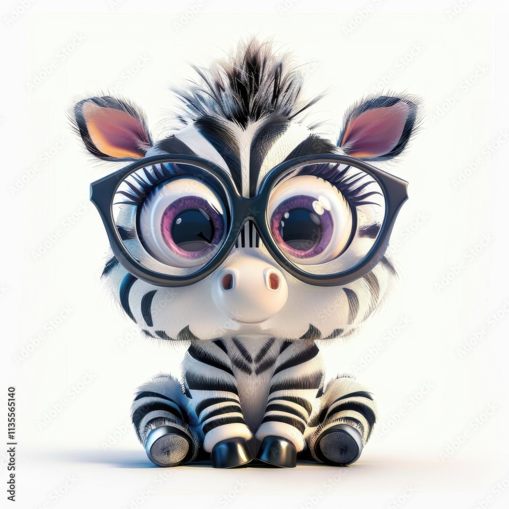 Fototapeta premium Cute funny zebra with glasses looking inquisitively at the viewer in a playful manner