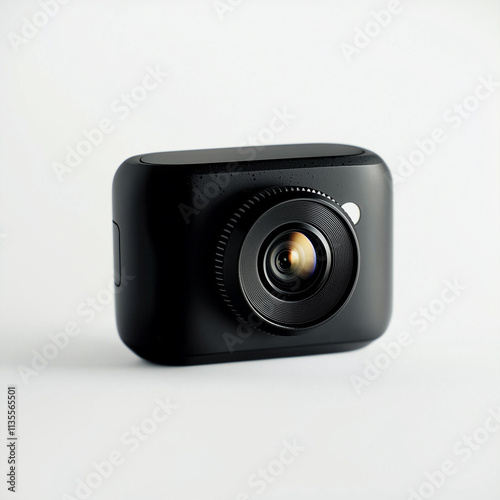 Minimalistic black camera isolated on white background. 