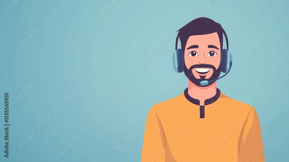 Fototapeta premium Friendly male customer service representative smiling with headset on cheerful background