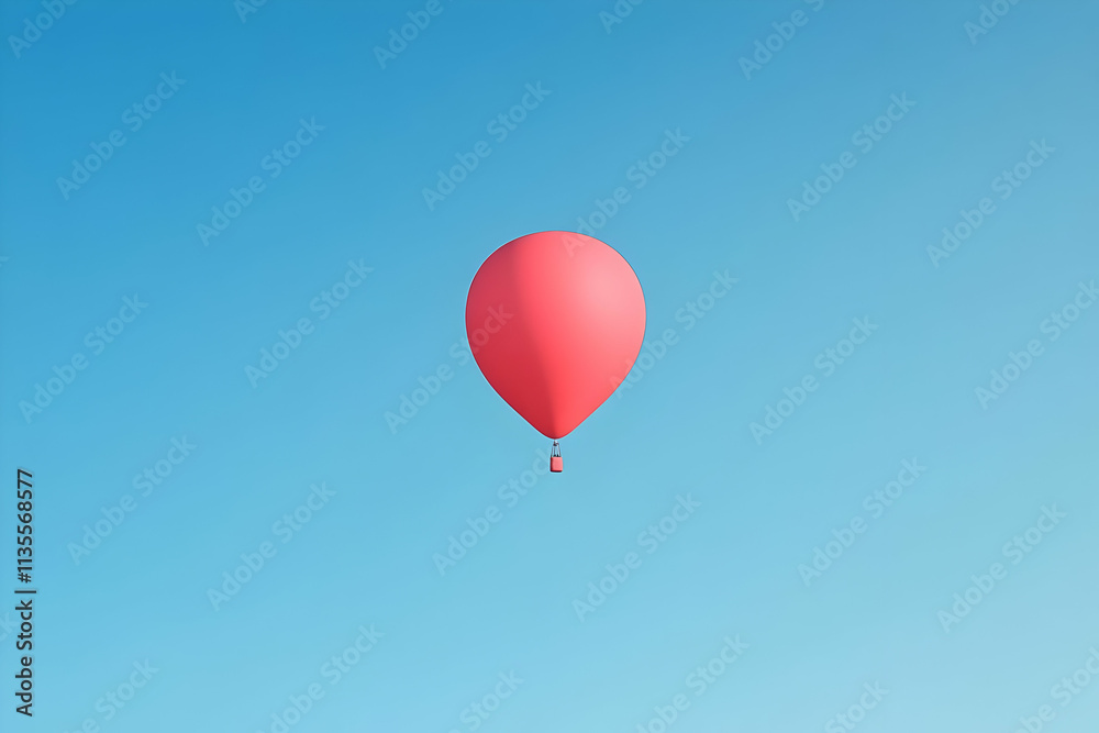 Fototapeta premium Pink Hot Air Balloon in Blue Sky Illustration