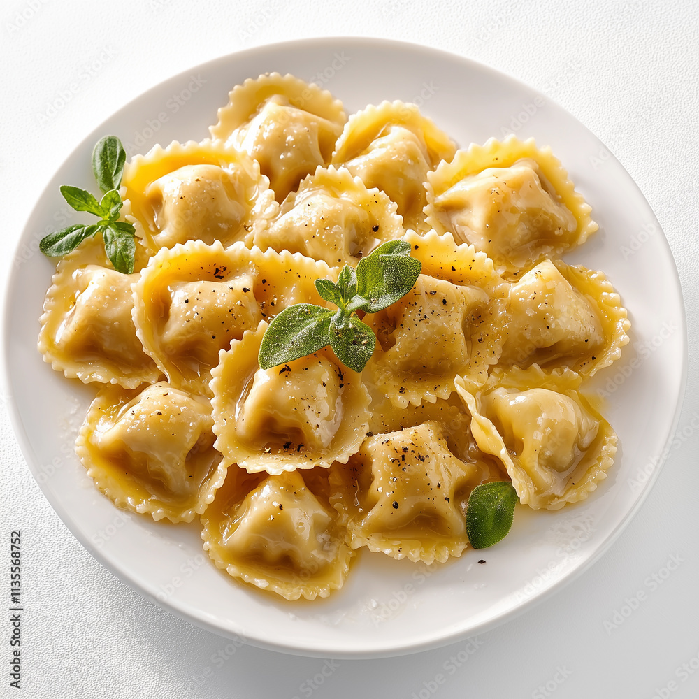 Top view of Italian food Ravioli isolated on a white background
Top view of Italian food Ravioli isolated on a white background