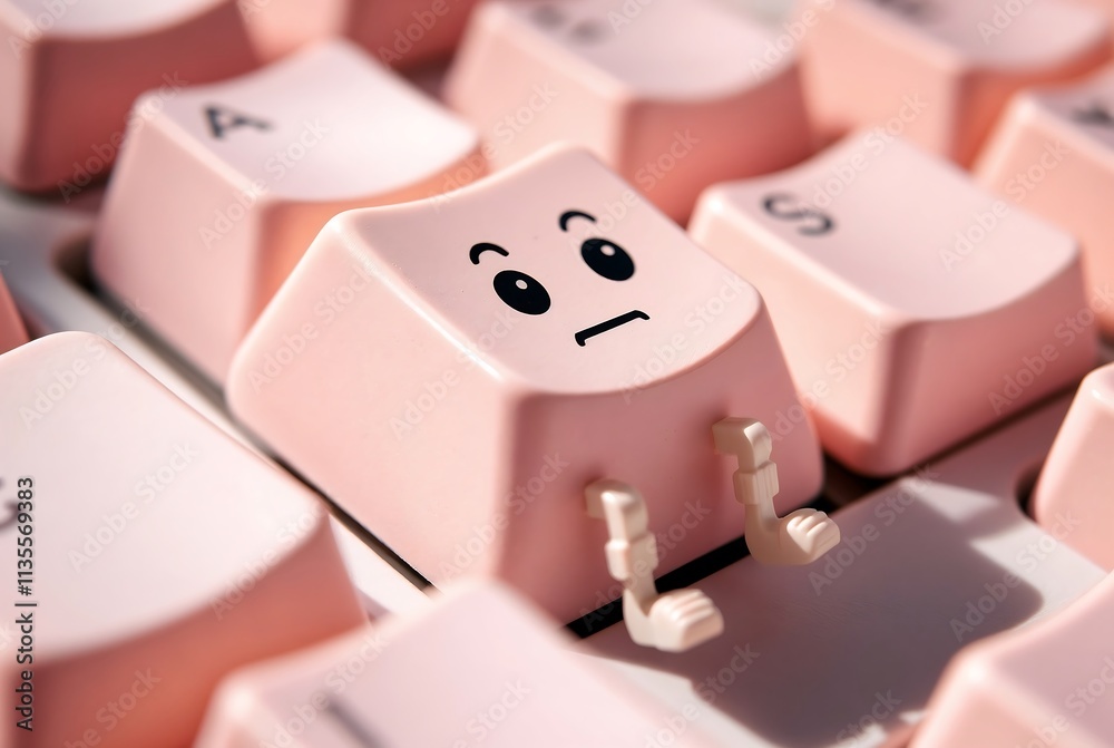 Pink Keyboard Key with Legs: A Whimsical, Slightly Sad Design Pink Keyboard Key with Legs: A Whimsical, Slightly Sad Design