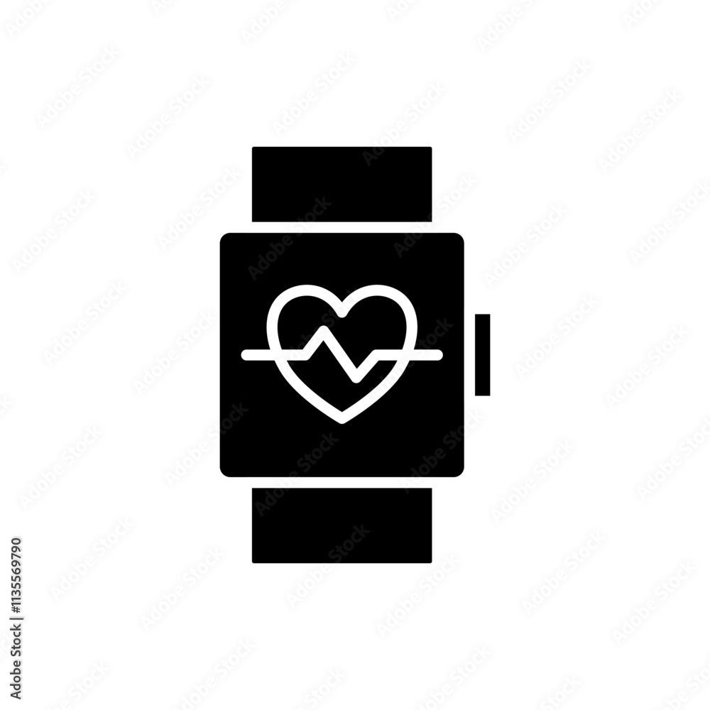 smartwatch icon with heart rate, simple flat style, vector illustration symbol sign logo template pictogram, for ui or ux isolated on white for mobile app, editable smartwatch icon with heart rate, simple flat style, vector illustration symbol sign logo template pictogram, for ui or ux isolated on white for mobile app, editable