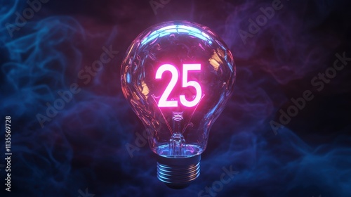 Illuminating Number Twenty-Five Inside Glowing Light Bulb Against Smoky Background photo