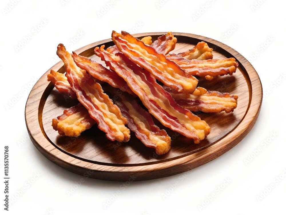 delicious fried bacon on white background, top view delicious fried bacon on white background, top view