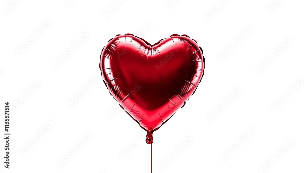 A shiny, metallic red heart-shaped balloon floating upright, isolated on a pure white background. A shiny, metallic red heart-shaped balloon floating upright, isolated on a pure white background.