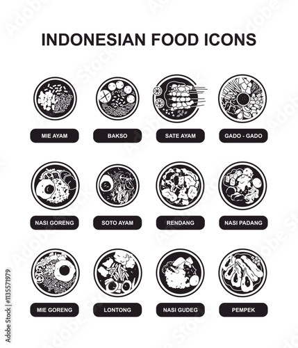collection of icons for various typical Indonesian foods
