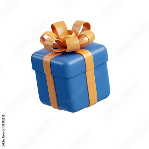 blue gift box with yellow ribbon 3d render icon isolated on white or transparent png