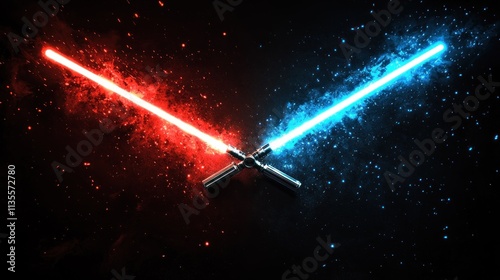 Crossed Lightsabers Clashing in Fiery Cosmic Dust