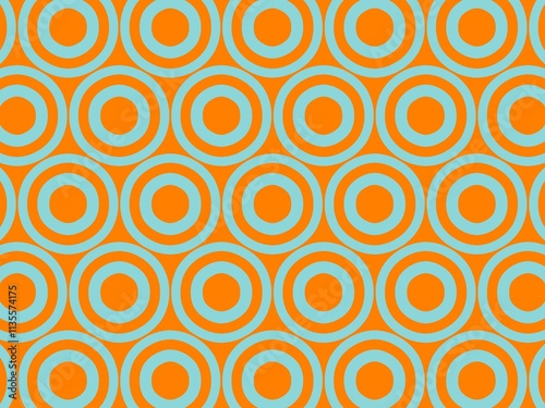 A vibrant and retro abstract background with a seamless pattern of overlapping orange and blue circles.