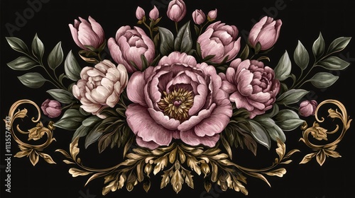 Wallpaper Mural Elegant Pink Peonies and Gold Accents Floral Arrangement Torontodigital.ca