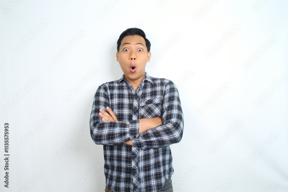 funny shocked asian man wow expression isolated on white wearing casual shirt funny shocked asian man wow expression isolated on white wearing casual shirt