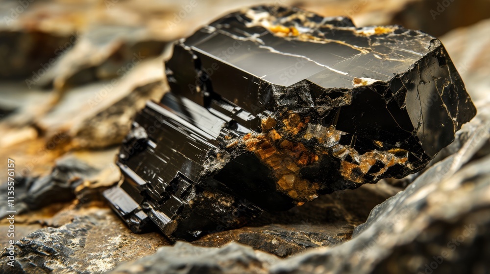 Closeup of a shiny black mineral crystal Closeup of a shiny black mineral crystal