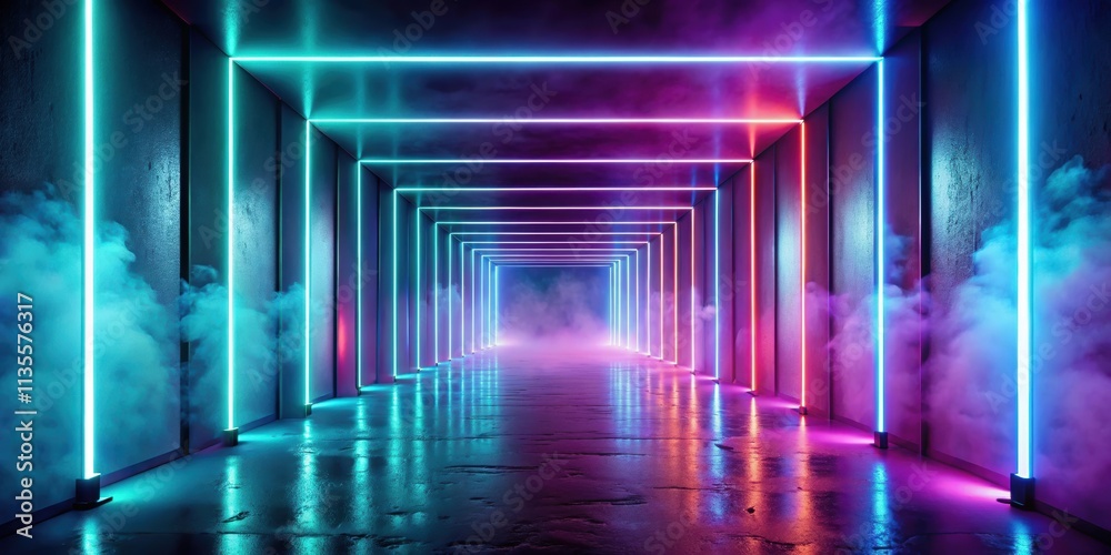 Neon light corridor with fog, creating a surreal and mysterious atmosphere, neon, light, corridor, fog, dark, surreal Neon light corridor with fog, creating a surreal and mysterious atmosphere, neon, light, corridor, fog, dark, surreal