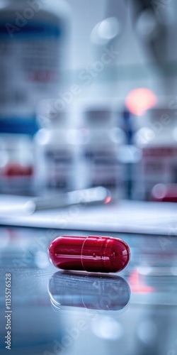 Wallpaper Mural Close-up of a red medical capsule on a reflective surface Torontodigital.ca