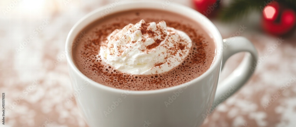 Obraz premium Cozy winter hot chocolate with whipped cream and cinnamon