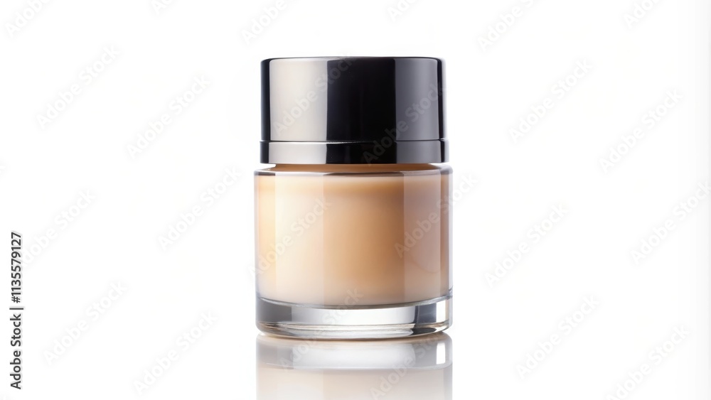 Foundation face cream in a sleek glass bottle, isolated on white background , skincare, beauty, cosmetics