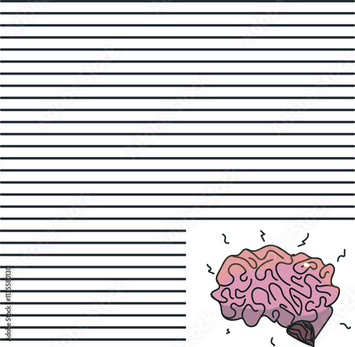 Lined sheet with an additional drawing in the form of a brain.