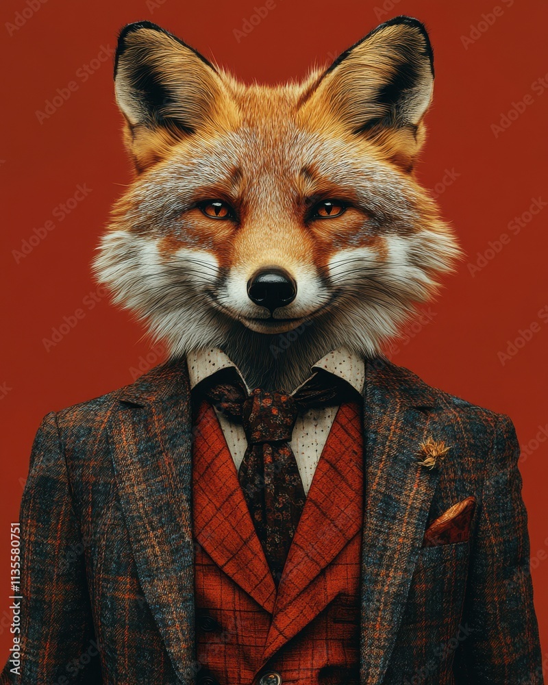 Fototapeta premium A fox is wearing a coat and tie and smiling