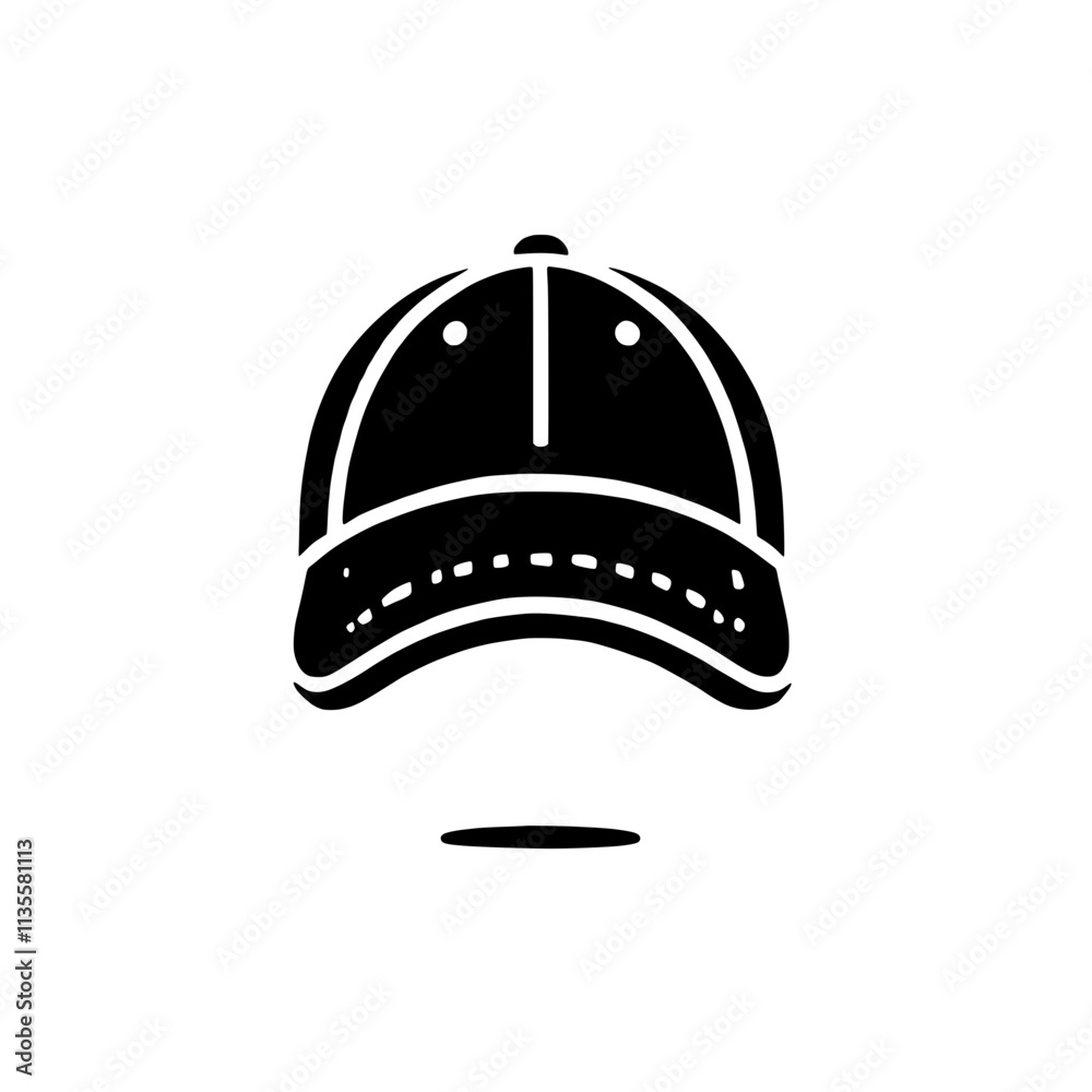 Fototapeta premium Baseball Cap Icon: A simple, sleek silhouette of a baseball cap, perfect for design projects, branding, and sportswear.