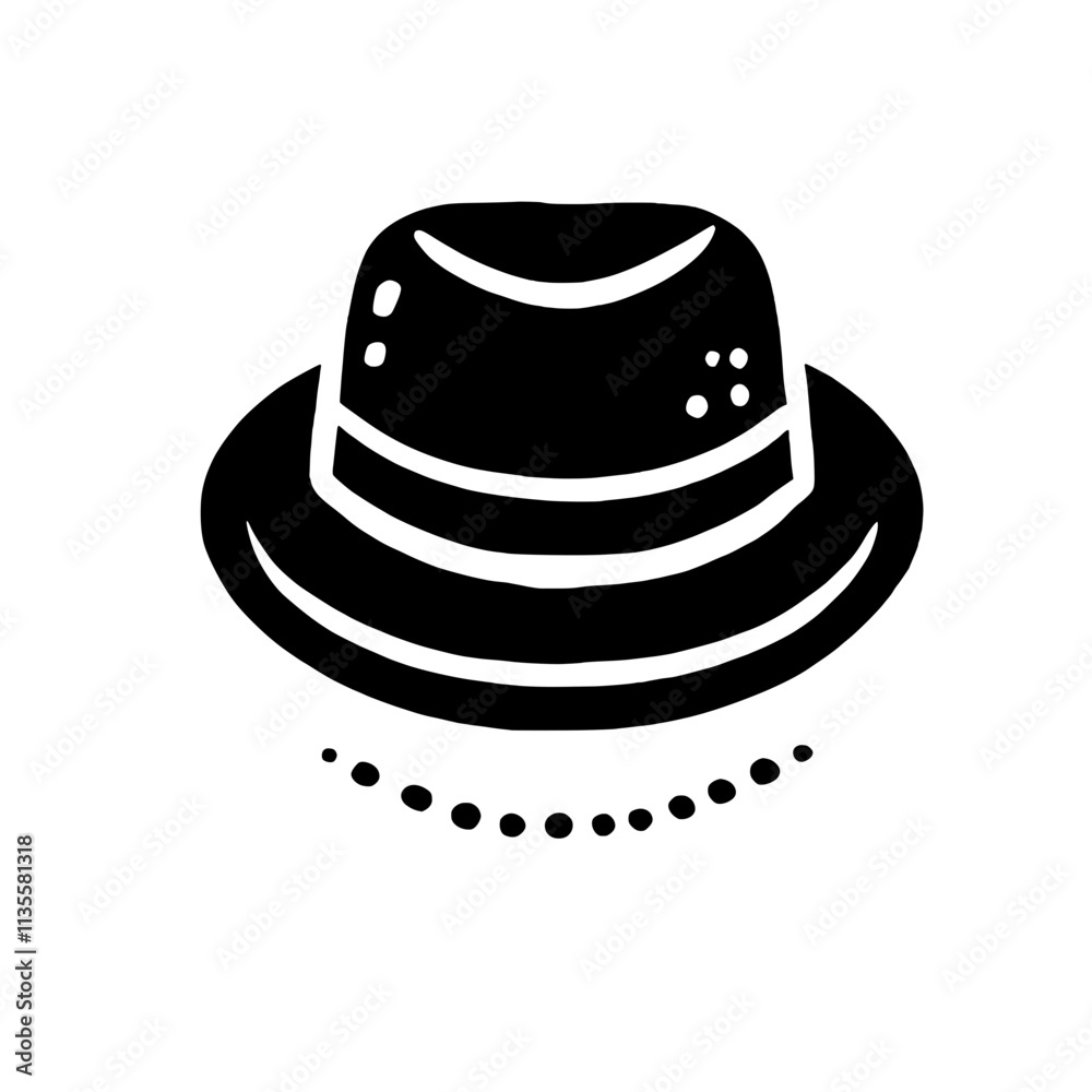 Stylish Fedora Hat: A bold and stylish fedora hat, illustrated in a simple, minimalist black and white design, perfect for fashion, vintage, and lifestyle projects. 
