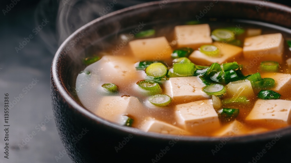 Delicious homemade miso soup with tofu and scallions Delicious homemade miso soup with tofu and scallions