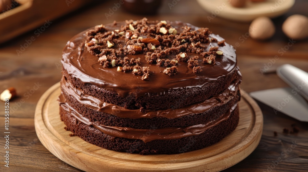 Decadent Chocolate Cake with Nut Topping