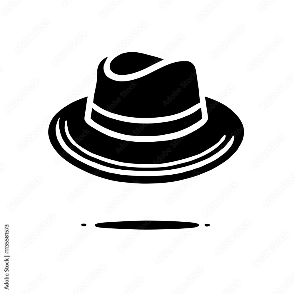 Classic Fedora Hat Icon: A stylish and timeless fedora hat, depicted in a simple yet elegant black silhouette. Perfect for adding a touch of vintage sophistication to your designs. Classic Fedora Hat Icon: A stylish and timeless fedora hat, depicted in a simple yet elegant black silhouette. Perfect for adding a touch of vintage sophistication to your designs.