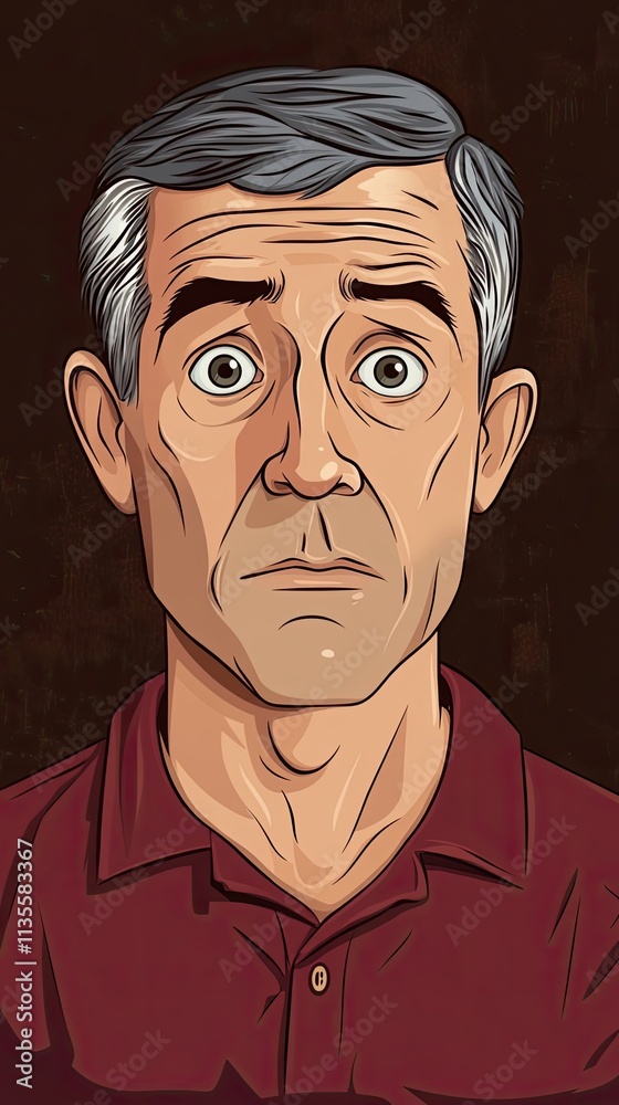 Anxious Elderly Man Wearing a Maroon Shirt Anxious Elderly Man Wearing a Maroon Shirt